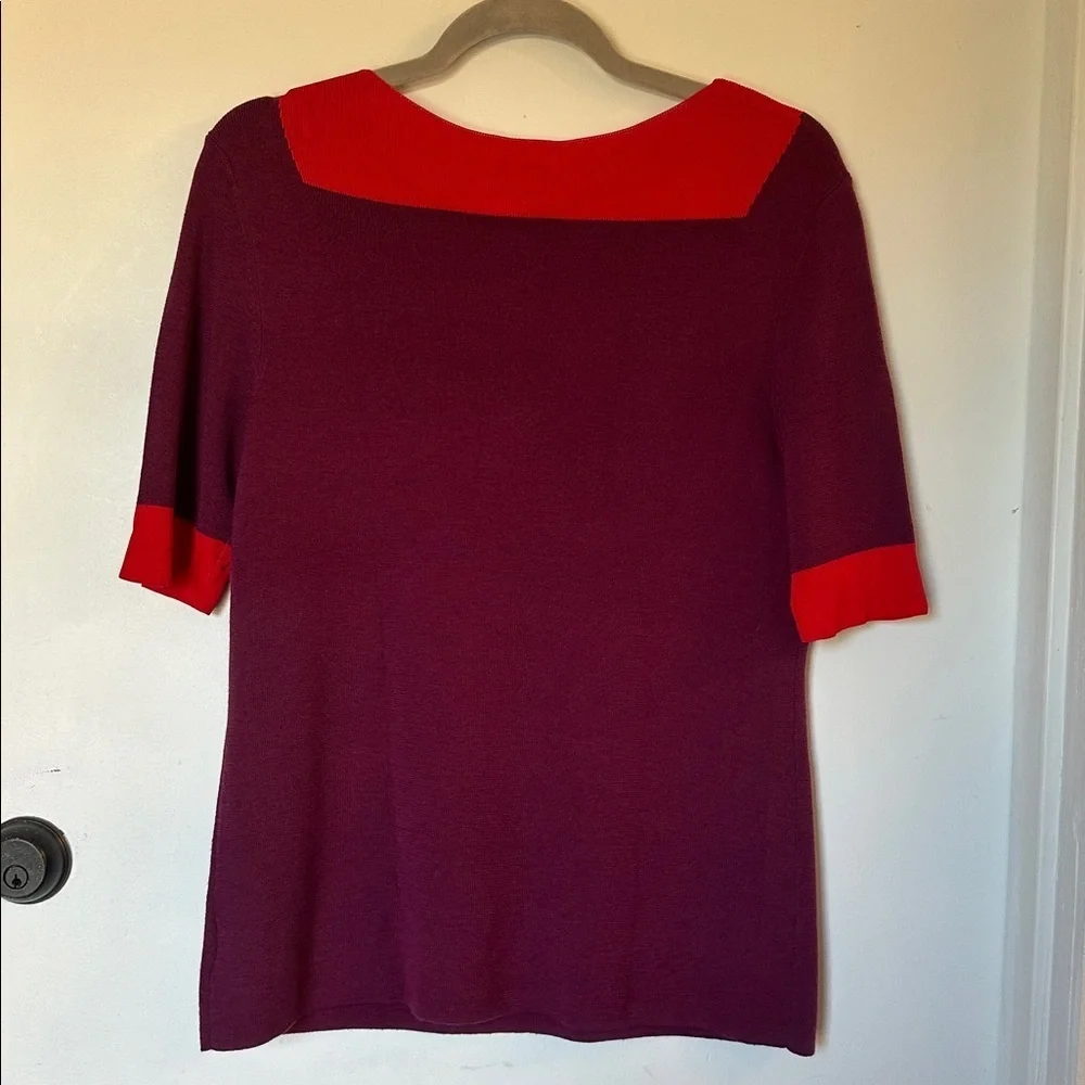 Tory Burch Juliet Wool Colorblock Short Sleeve Sweater large